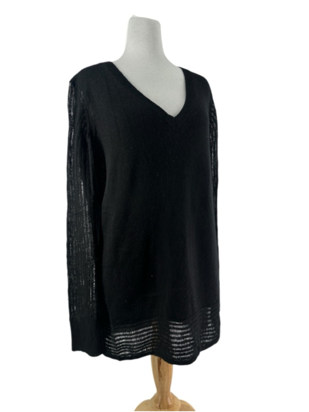 Line cashmere sweater v neck semi sheer accents minimalist luxury sz lg
